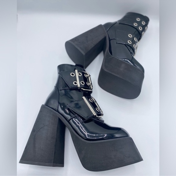 Dolls Kill Black Combat Boots with Silver Buckles - Picture 5 of 7